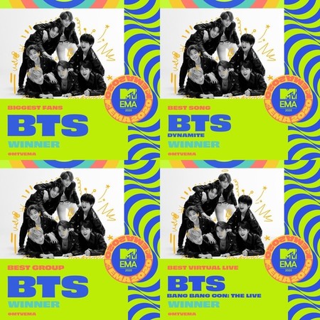 (LEAD) BTS wins four prizes at MTV Europe Music Awards, including Best Song