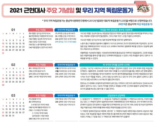 충남교육청, 근현대사 주요기념일·지역 독립운동가 달력 배포