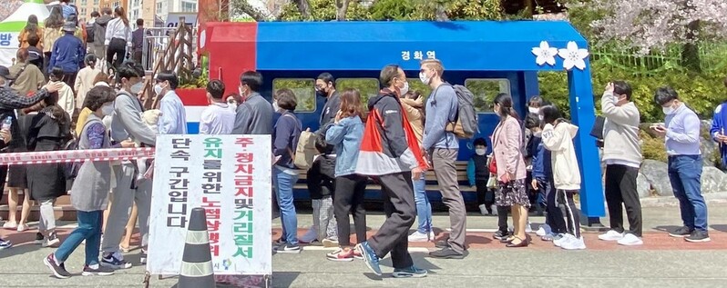 '바람불면 꽃비 내린' 진해…자제 요청에도 벚꽃 상춘객 긴 줄