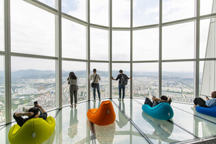 Enjoying views in beanbags