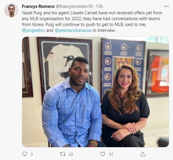 푸이그 "한국프로야구 입단 제의받았지만, 미국에 남고 싶어"