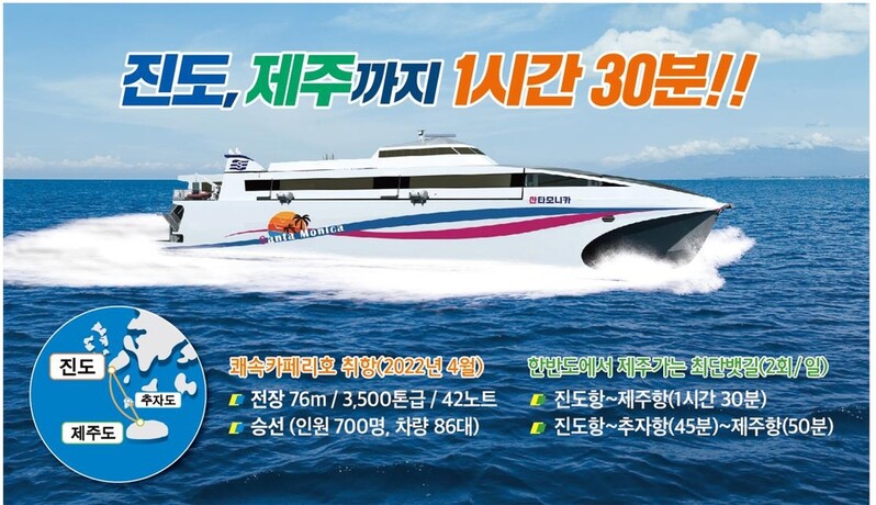 진도-제주 쾌속선, 4월 취항…국내 최단 거리 90분