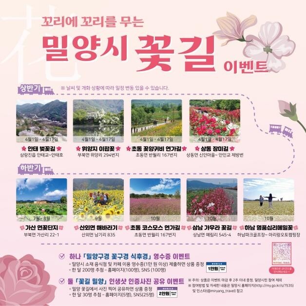 봄부터 가을까지 '꼬리에 꼬리 무는' 밀양 9개 꽃길