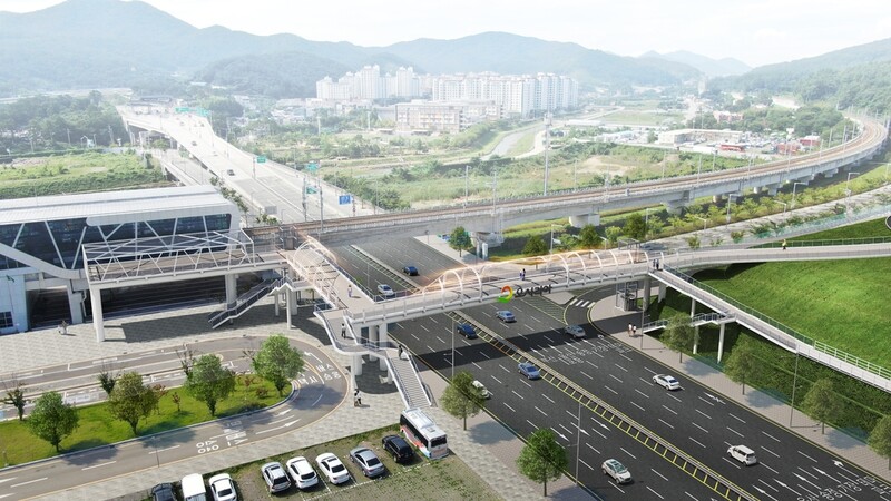 부산 오시리아 보행육교 도로 횡단 구간 6월 개통