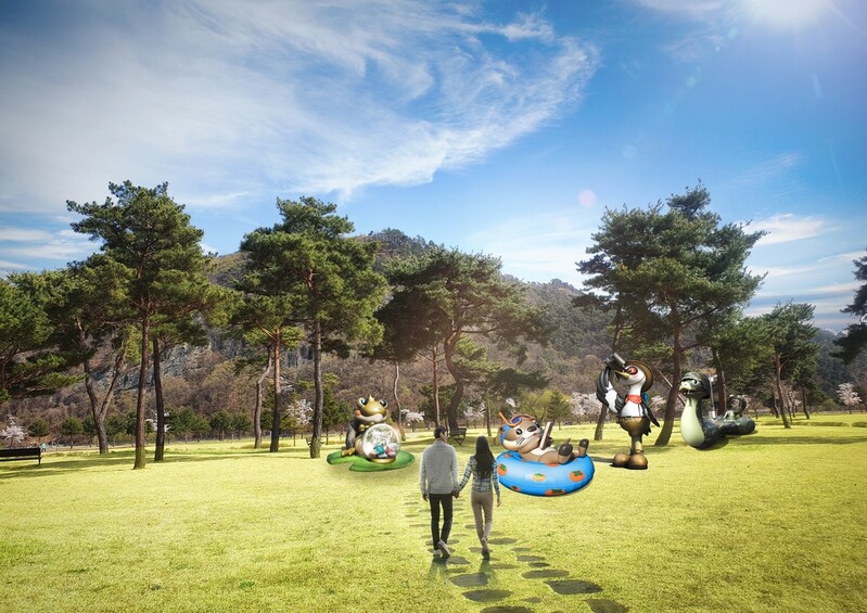 상주 경천섬에 '금개구리의 전설' 테마 조형물 전시