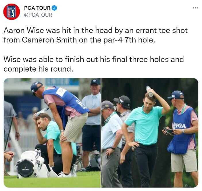 다른 선수 타구에 머리 맞고도 PGA 챔피언십 2R 완주한 와이즈
