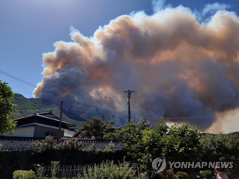 Wildfire spreading in Miryang, over 470 villagers evacuated