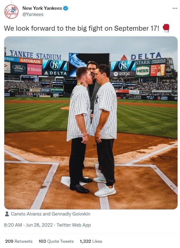 맞대결 앞둔 두 복싱 전설, 양키스타디움에서 '일촉즉발'