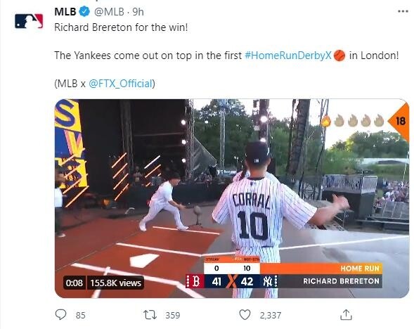 양키스, 런던에서 열린 MLB '홈런더비 X' 우승
