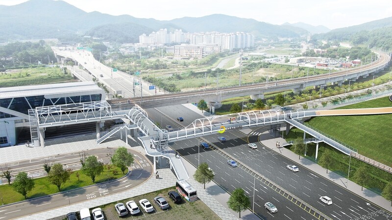 부산 오시리아 관광단지 보행육교 22일 '반쪽 개통'