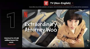 'Extraordinary Attorney Woo' tops Netflix chart for 7th straight week