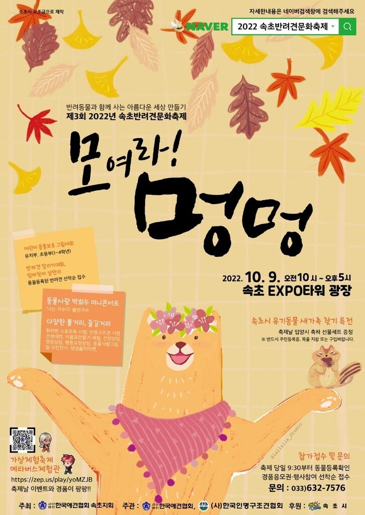 제3회 속초반려견문화축제 엑스포타워 광장서 9일 개최