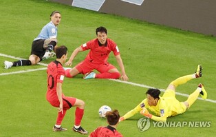 (World Cup) S. Korean goalkeeper breathes sigh of relief after opponents hit post twice