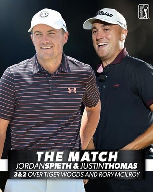 스피스·토머스, 더매치 이벤트서 우즈·매킬로이에 3홀 차 승리