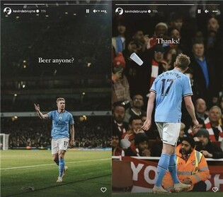 EPL 맨시티 더브라위너에 맥주컵 투척…FA 조사 나서