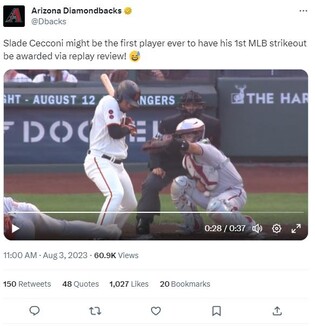 공이 가랑이에 쏙…'진기명기'로 탄생한 MLB 데뷔 첫 삼진