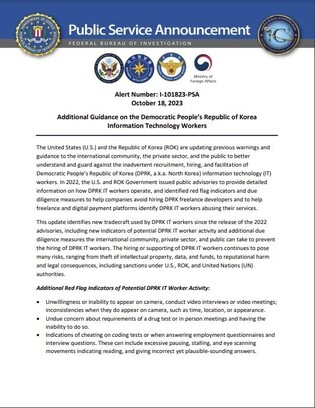 S. Korea, U.S. update guidance on preventing unwitting hiring of N. Korean IT workers