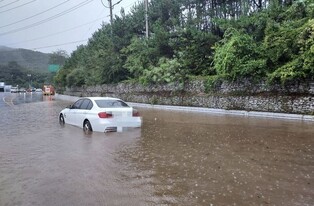 Car stranded on flooded road