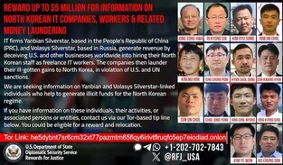U.S. sets up reward of up to US5 million for info on N.K. IT firms, workers, money laundering