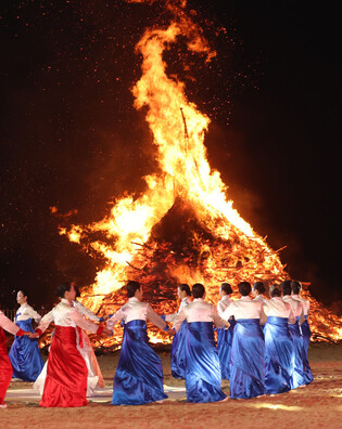 Holiday bonfire for good luck