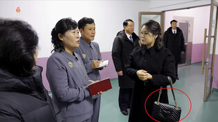 NK leader's wife carrying what looks like Gucci shoulder bag