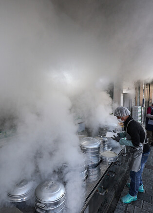 Street of fluffy steamed buns