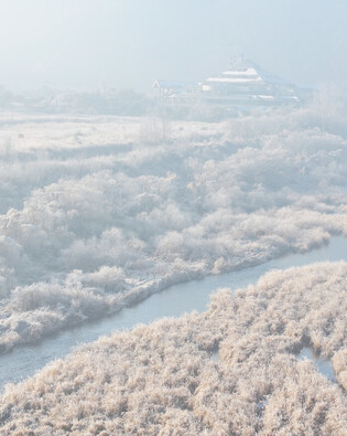 Hoarfrost forms on river