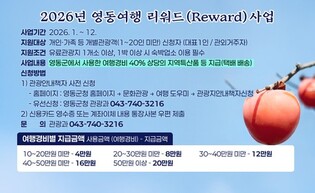 "여행비 최대 20만원 환급" 영동군 여행 리워드 진행
