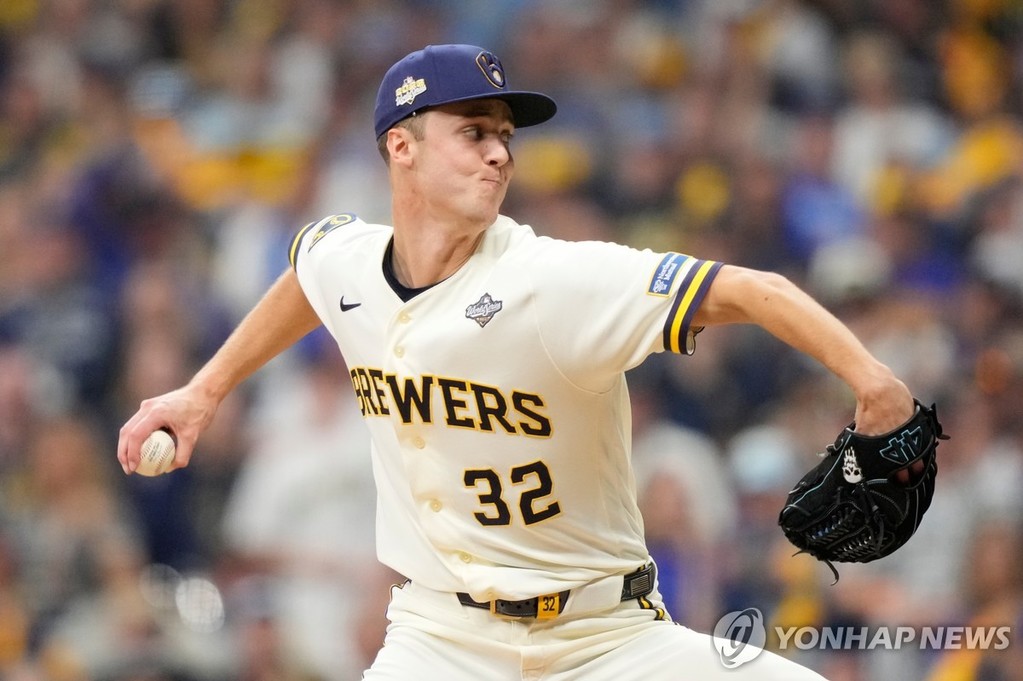 5이닝 1실점으로 호투한 밀워키 선발 미저로우스키 [AP=연합뉴스. 재판매 및 DB 금지]