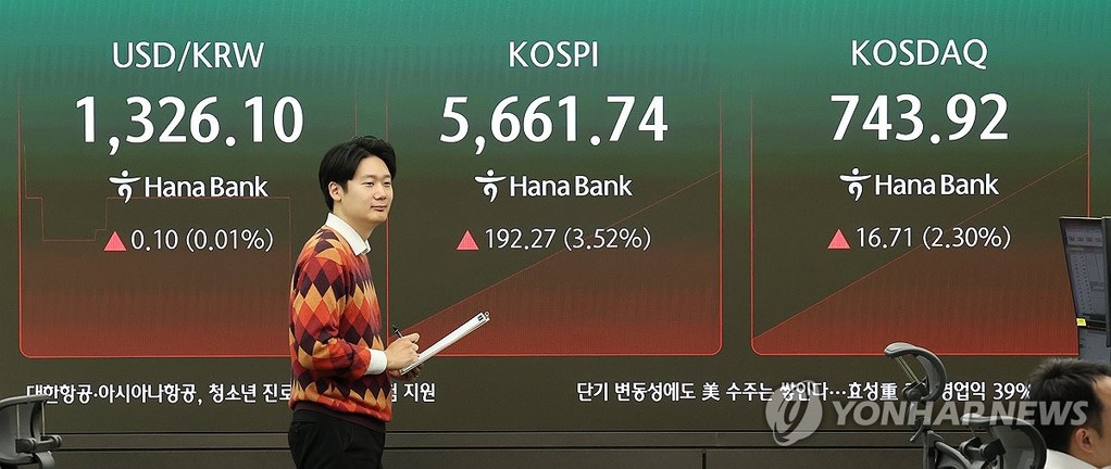 Financial data is shown on a screen in the dealing room of Hana Bank in central Seoul after the market opened on Oct. 27, 2026. (Yonhap)