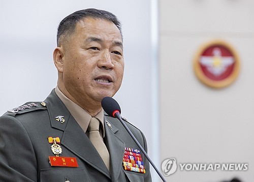  South Korea's Marine Corps Commander Lt. Gen. Ju Il-suk speaks during a parliamentary audit at the National Assembly in western Seoul on Oct. 26, 2026. (Yonhap)