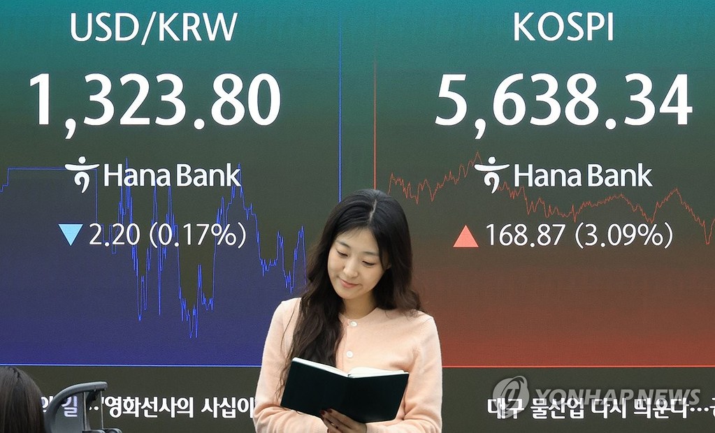 Financial data is shown on a screen in the dealing room of Hana Bank in central Seoul on Oct. 27, 2026, after the stock market closed. (Yonhap)