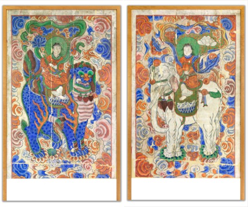 조계사 벽화 문수동자도(왼쪽)와 보현동자도 [불교중앙박물관 제공. 재판매 및 DB 금지]