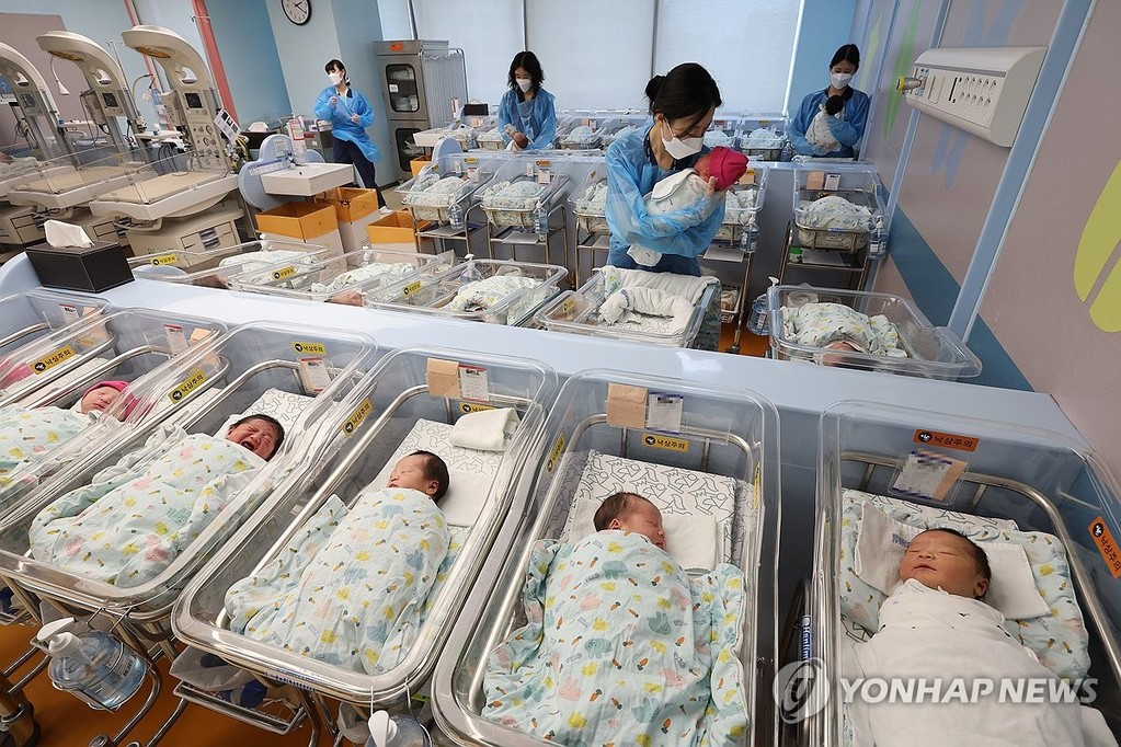  This file photo, taken April 22, 2026, shows newborns at a hospital in Goyang, north of Seoul. (Yonhap)