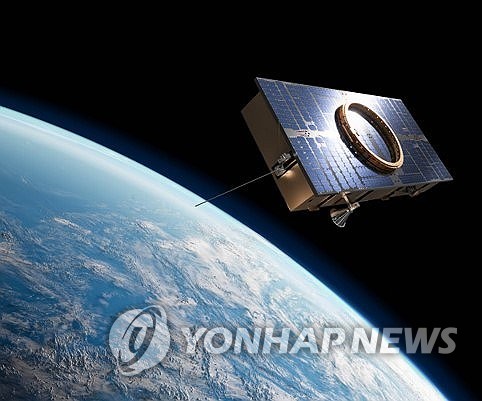  A rendered image of a microsatellite equipped with synthetic aperture radar provided by Hanwha Systems Co. (PHOTO NOT FOR SALE) (Yonhap)